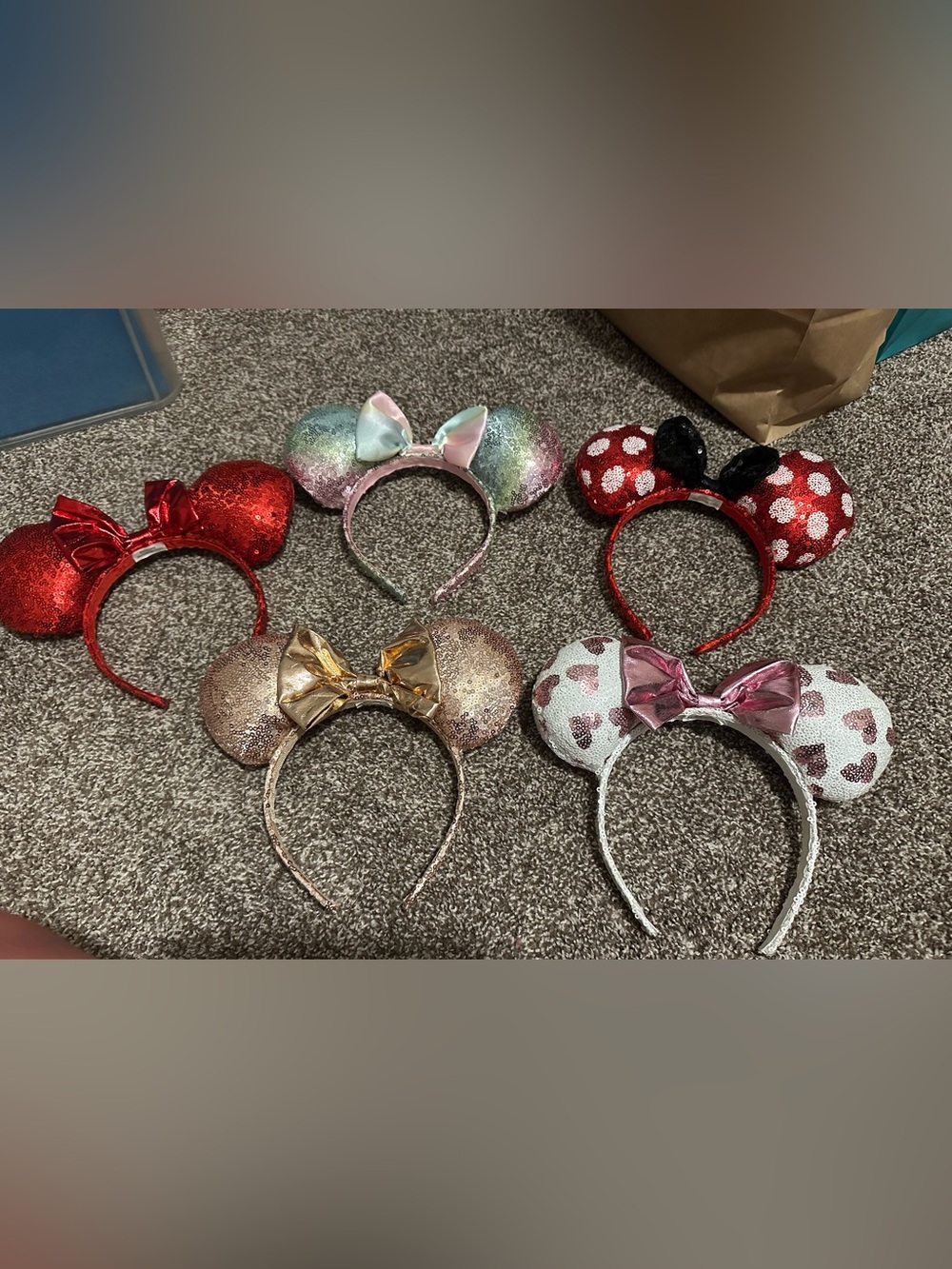 Assorted Glitter Minnie Ear Headbands - Red, Pink, Gold, White, Pastel